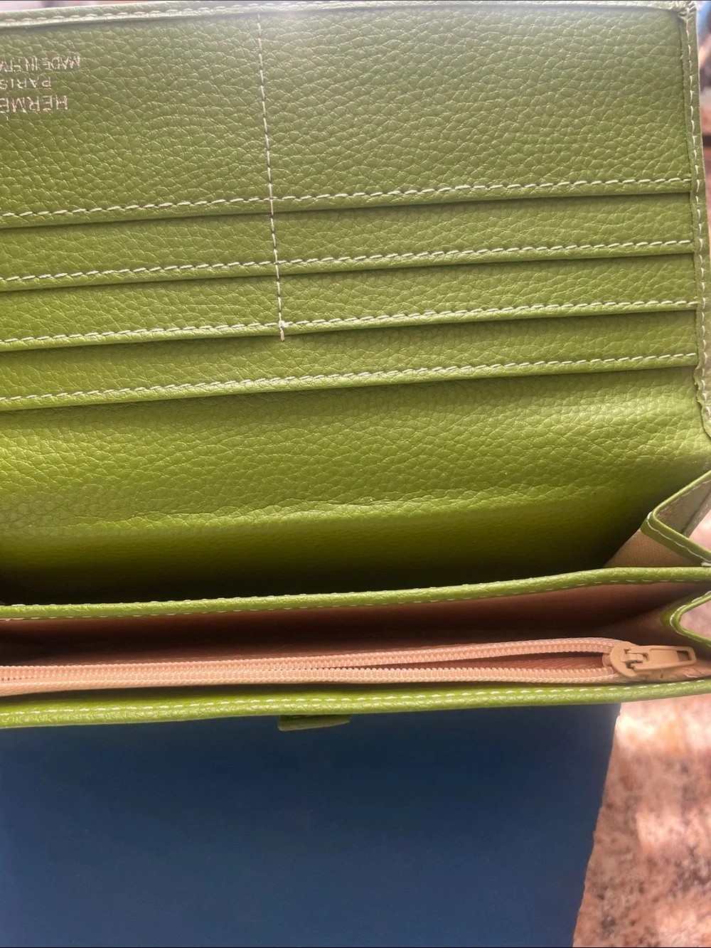 Hermes Lime Green Leather Long Wallet with H Tab
